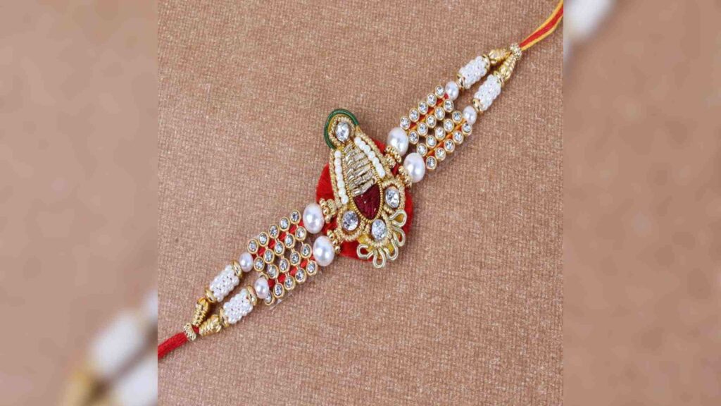 Kundan And Pearls Bracelet Rakhi