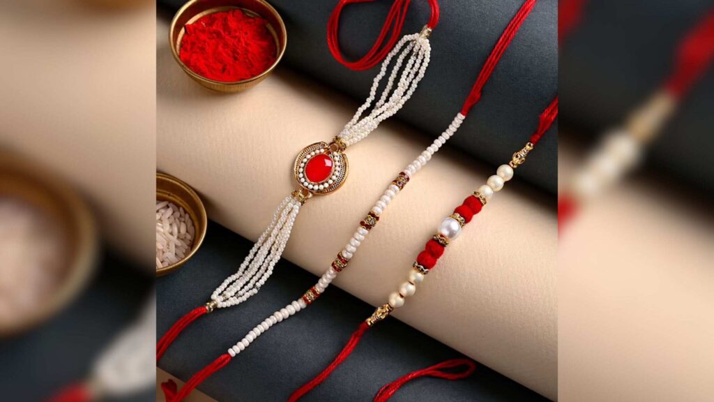 Vibrantly Unique Red And White Rakhis
